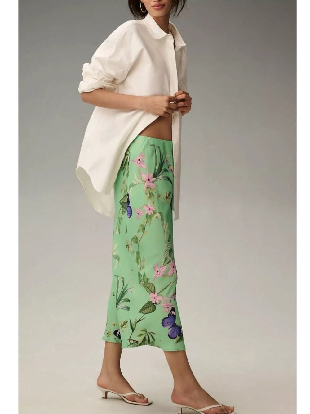 Anthropologie The Tilda Midi Slip Skirt Floral Butterfly Print Y2K 90s Small - Picture 3 of 12